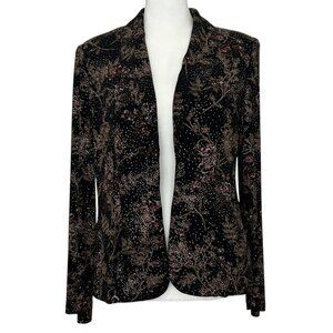 Alex‎ Evenings Vintage Metallic Glitter Floral Design Open Front Jacket (S)